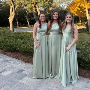 Azazie Dallas Satin Stretch Dress in Pistachio